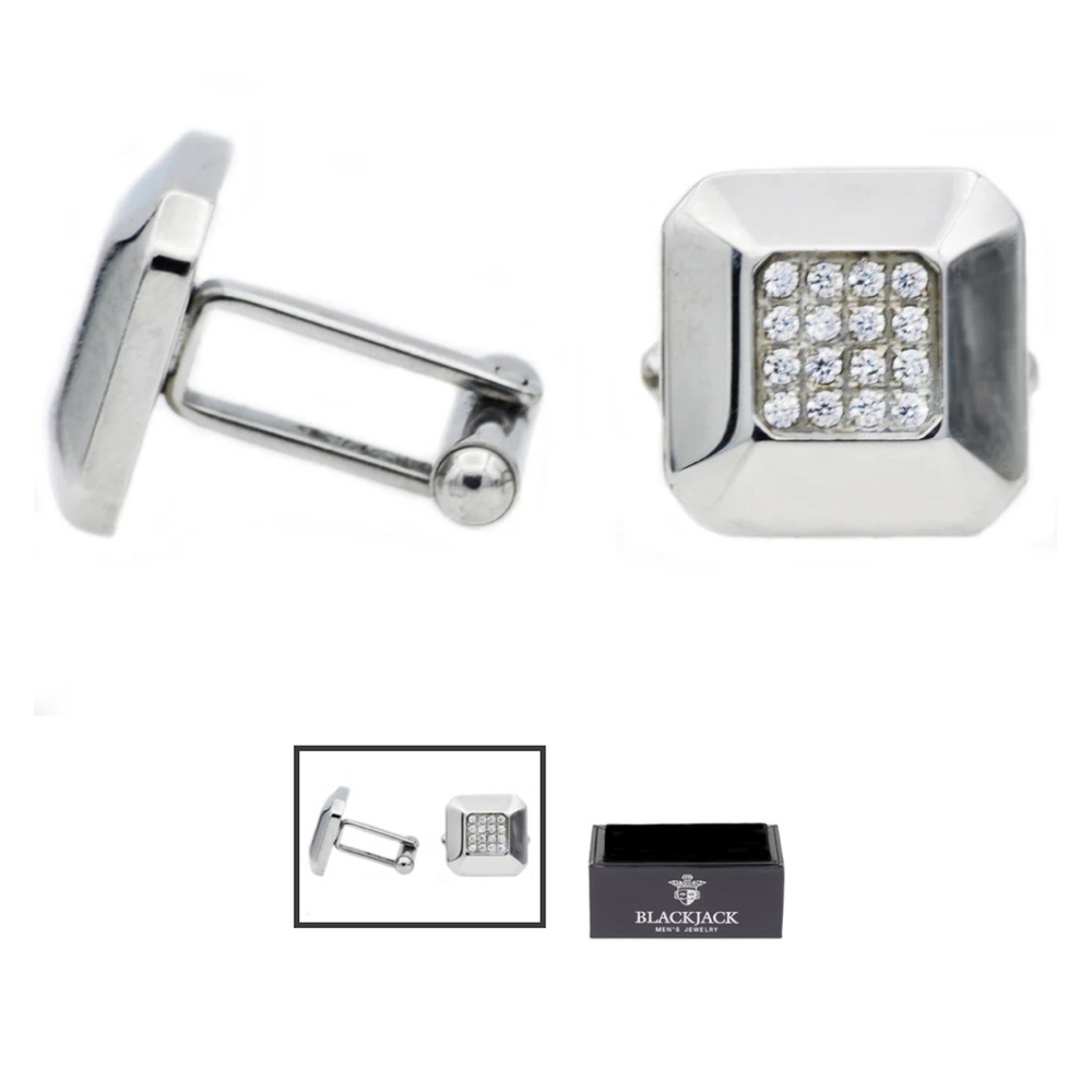 Mens Stainless Steel Cuff
Links With Cubic
Zirconia